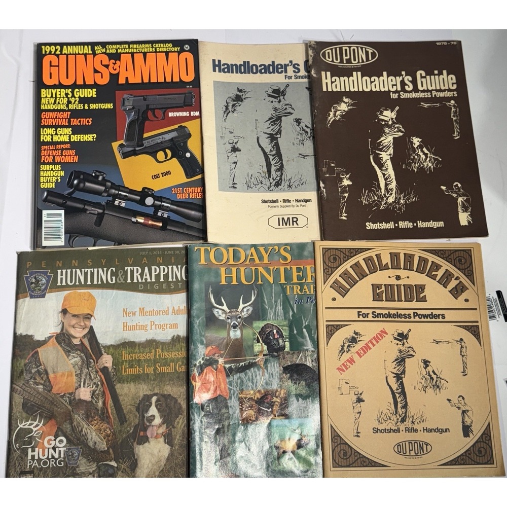 Vintage Reloading & Gun Magazine Lot (6) – Handloader, DuPont, Guns & Ammo